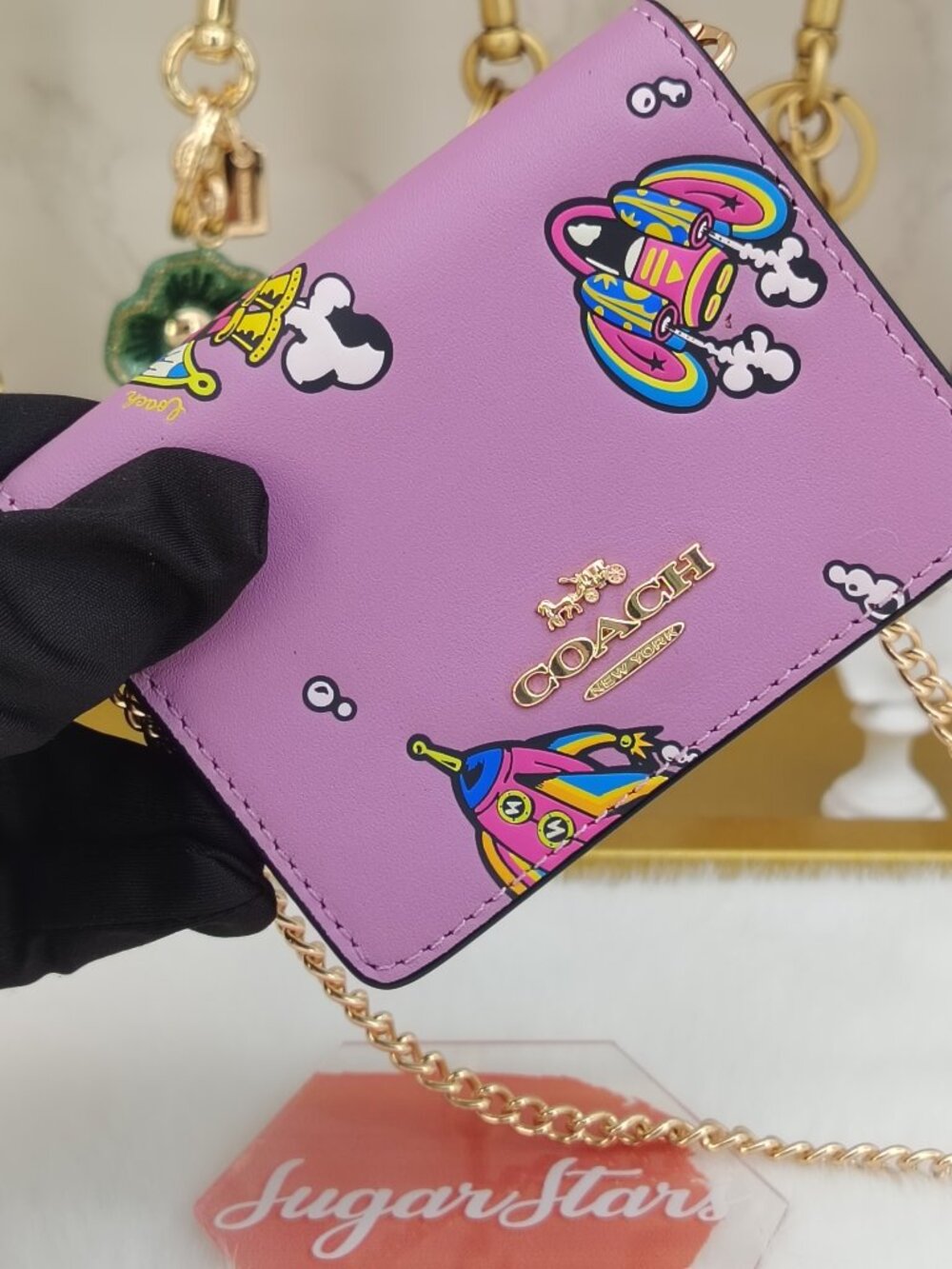 Coach mini card holder with chain crossbody wallet